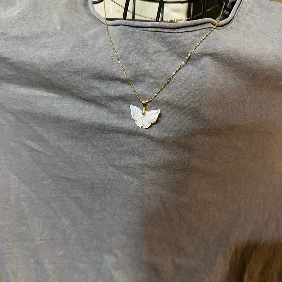 Elegant Shell Butterfly Pendant on Chain - Picture 10 of 10